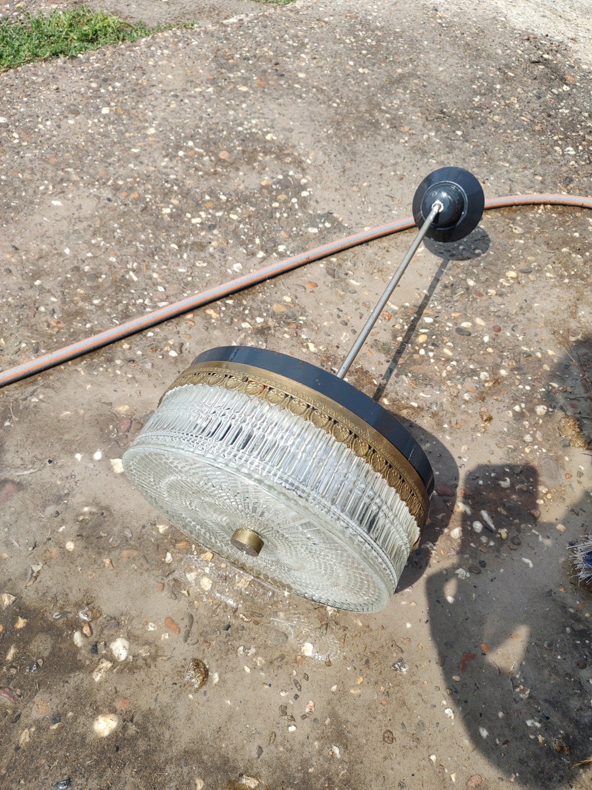 vintage jaren 50/60.plafondlamp, Ophalen, Gebruikt, Glas