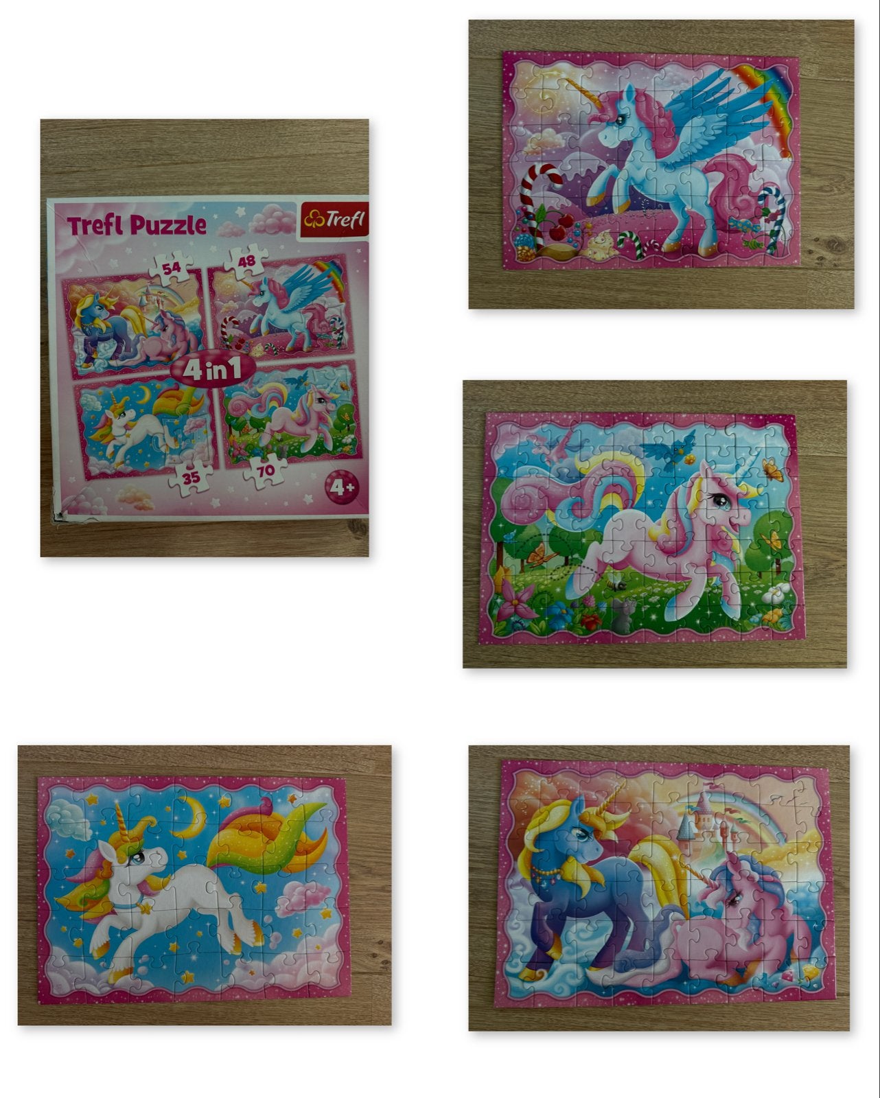Disney prinsessen en eenhoorn puzzels (4 in 1), Ophalen, 10 tot 50 stukjes, Gebruikt, 4 tot 6 jaar