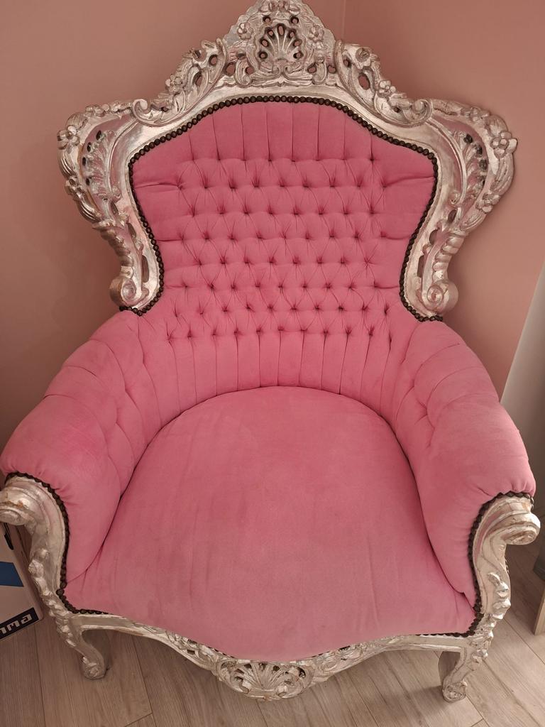 Roze Koningsstoel - Barok Stijl Fauteuil, Huis en Inrichting, Stoelen, Ophalen, Overige kleuren, Zo goed als nieuw, Eén