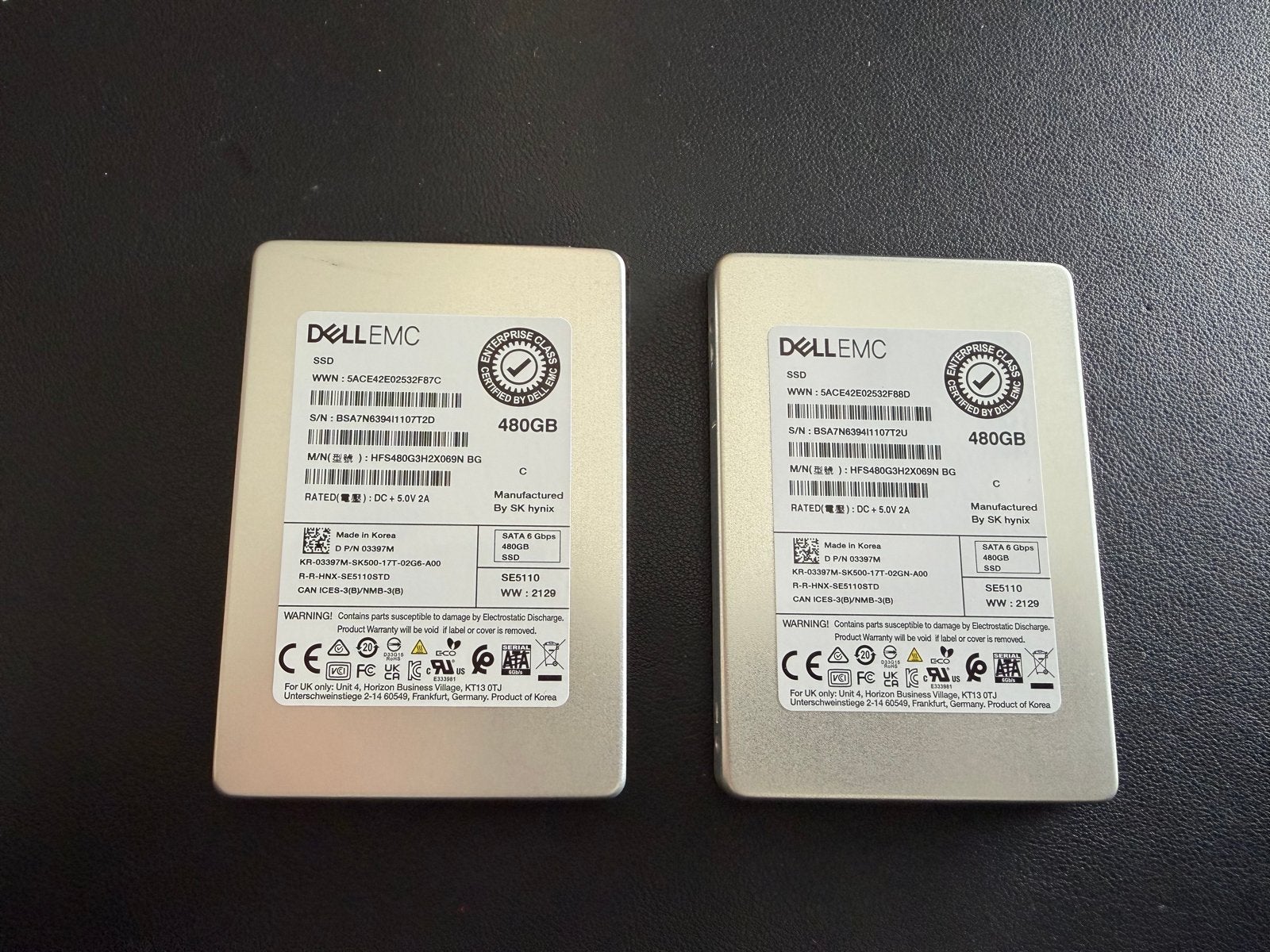 2x Dell EMC 480GB SSD SATA 6Gbps Enterprise Class, Computers en Software, Intern, Server, Ophalen of Verzenden, Zo goed als nieuw