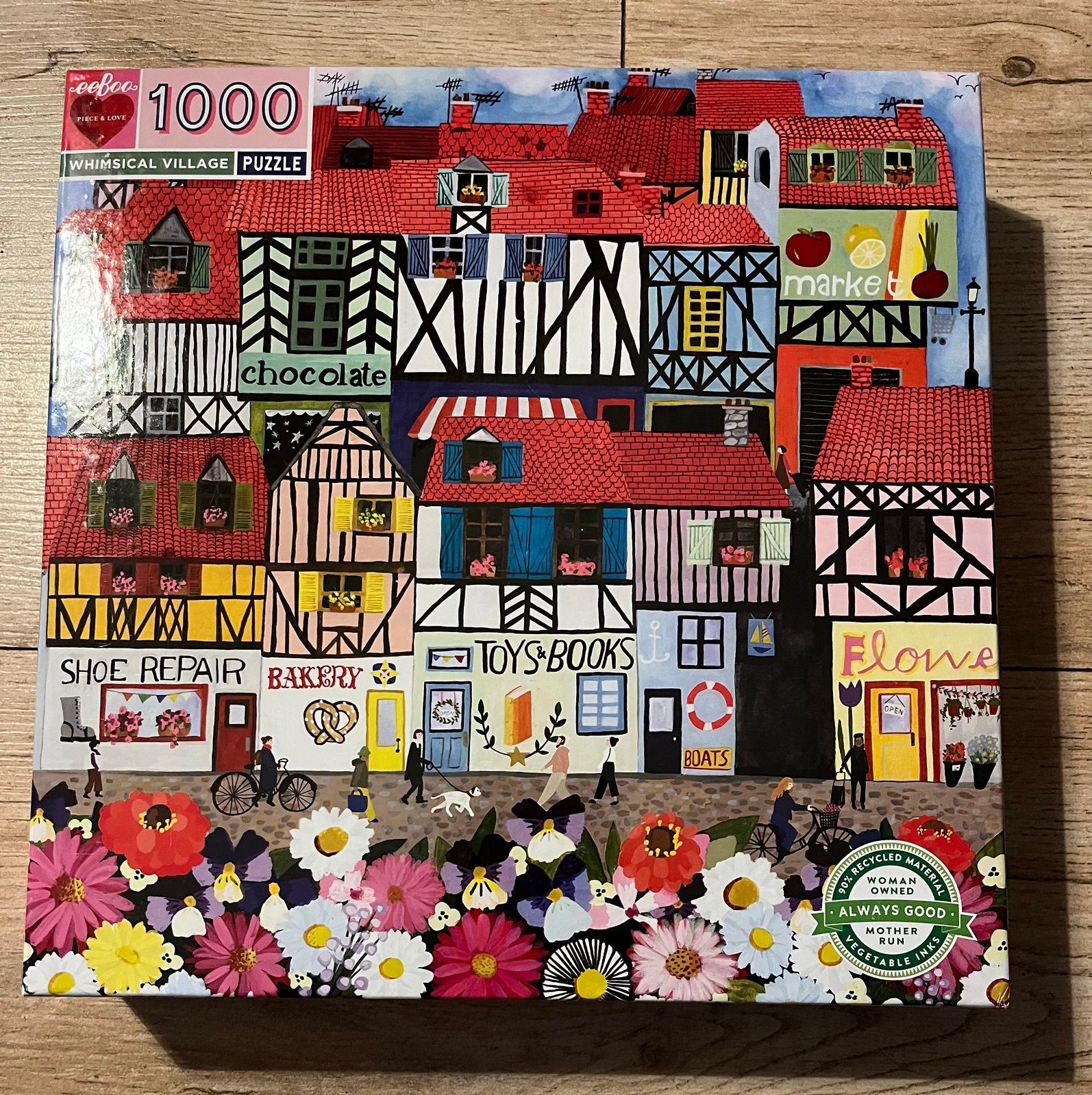 Eeboo puzzel 1000 stukjes Whimsical Village, Ophalen of Verzenden, 500 t/m 1500 stukjes, Zo goed als nieuw