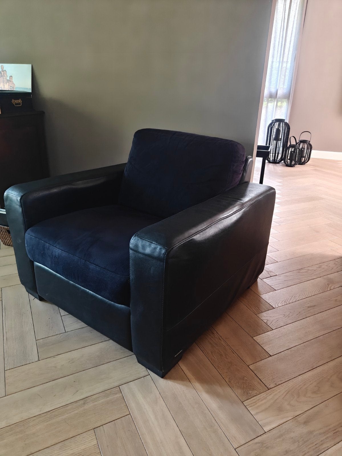 2x Mooie leren en suède fauteuil, zo goed als nieuw, Ophalen, Zo goed als nieuw, 75 tot 100 cm, Leer