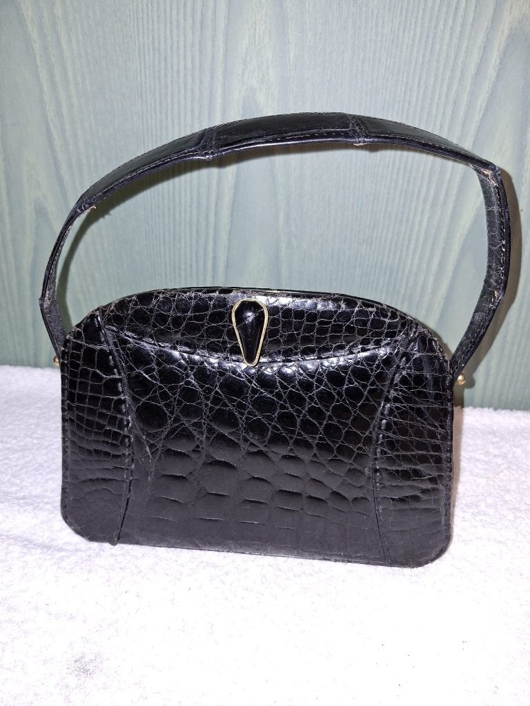 vintage croco handtas, jaren 50-60, Ophalen of Verzenden