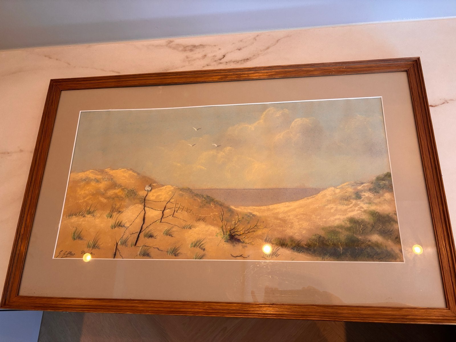 Sfeervol kustlandschap van G.F. Heers - Originele pastel, Ophalen, Tekening, Pasteltekening, Gesigneerd