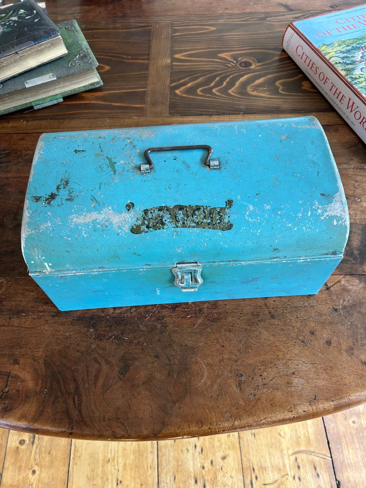 Vintage blikken, blauwe broodtrommel, Ophalen of Verzenden