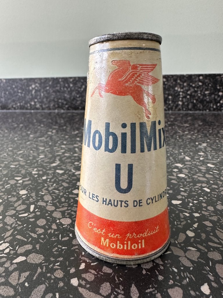 Schitterend conisch MOBILOIL MobilMix blikje., Verzamelen, Ophalen of Verzenden, Gebruikt, Gebruiksvoorwerp