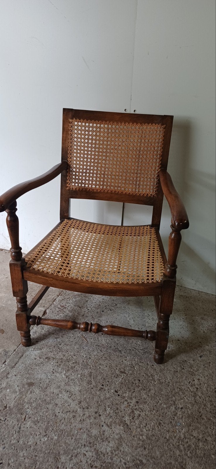 vintage antiek lage fauteuil stoel webbing, Ophalen, Gebruikt, Minder dan 75 cm, 50 tot 75 cm
