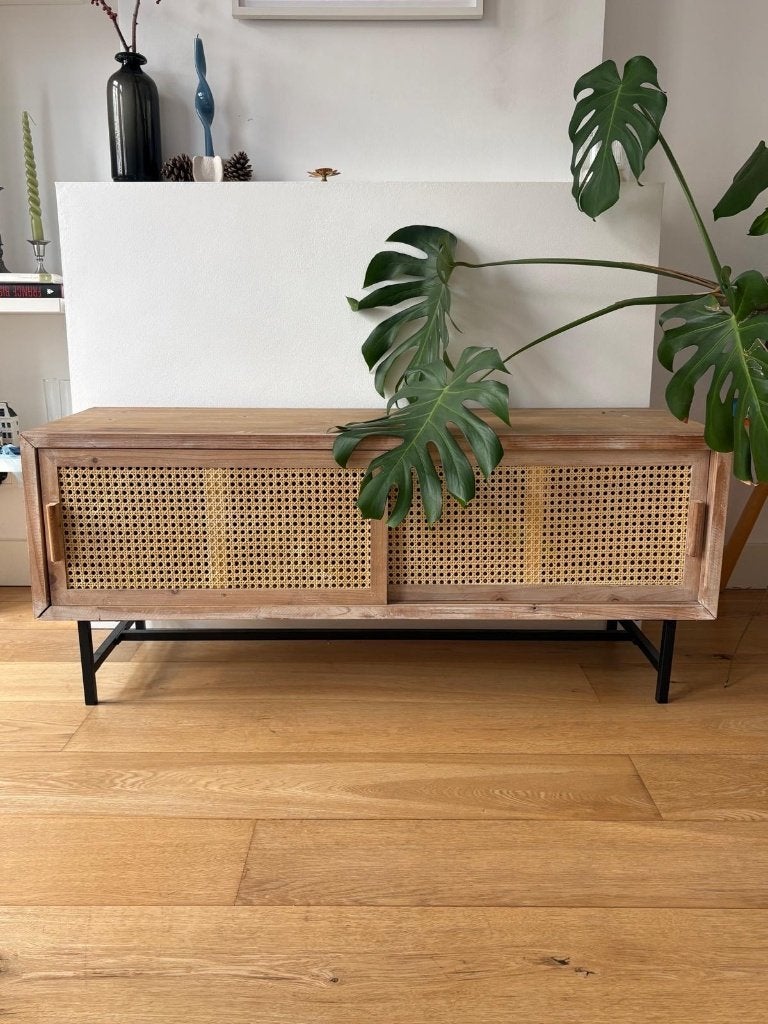 Cane-front TV sideboard, Ophalen, Overige materialen, 100 tot 150 cm, As explained above