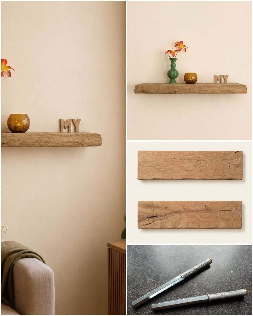 Wandplank EIKEN zwevend incl. montagepennen 61cm #302, Houtatelier M.Y., Info@myhoutatelier.nl, Nieuw, Ophalen of Verzenden