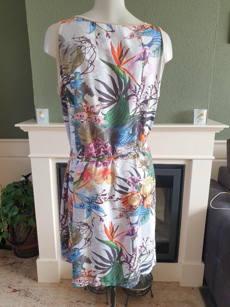 Oui prachtige grijze bloemen jurk mt 44 XL, Verzenden, Maat 46/48 (XL) of groter, Zo goed als nieuw, Knielengte