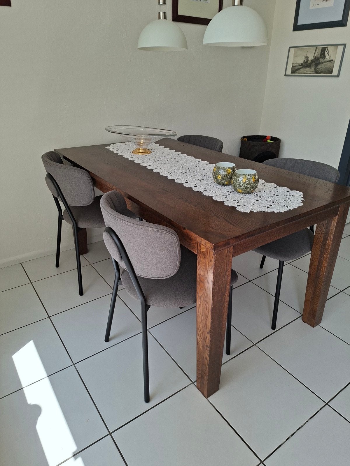 robuste eikenhout tafel plus grijze stoelen, Ophalen, Modern, Robuust, Eikenhout, 50 tot 100 cm