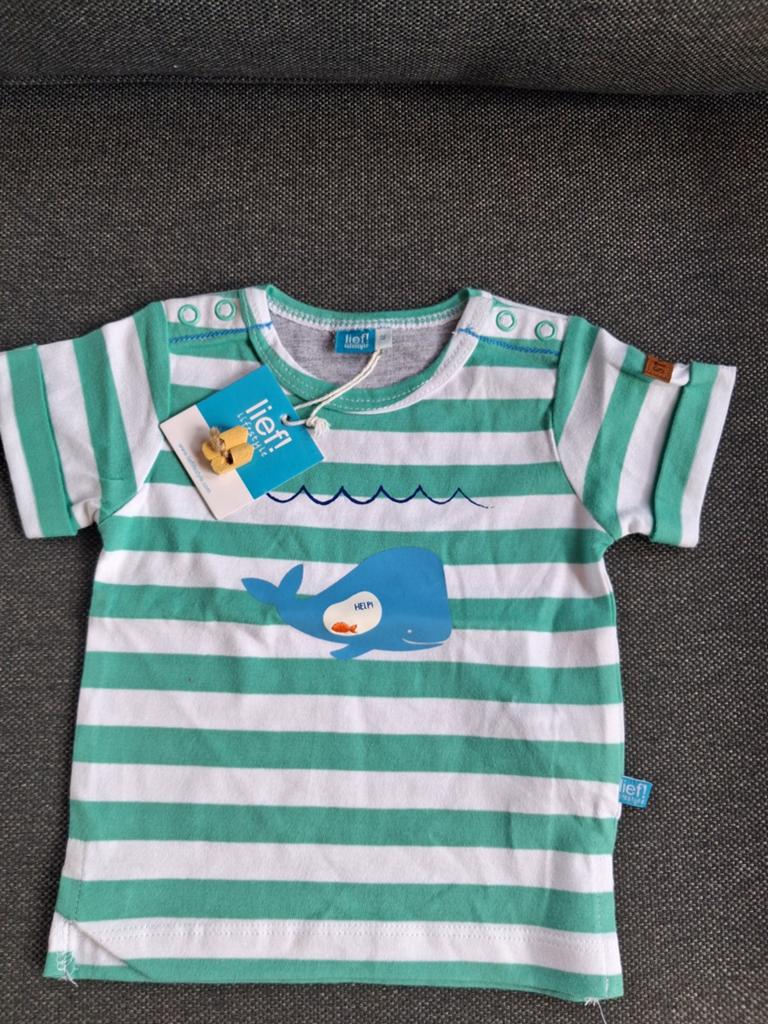 Lief! T-shirt maat 62 met walvisprint, Kinderen en Baby's, Babykleding | Maat 62, Ophalen of Verzenden, Jongetje, Shirtje of Longsleeve