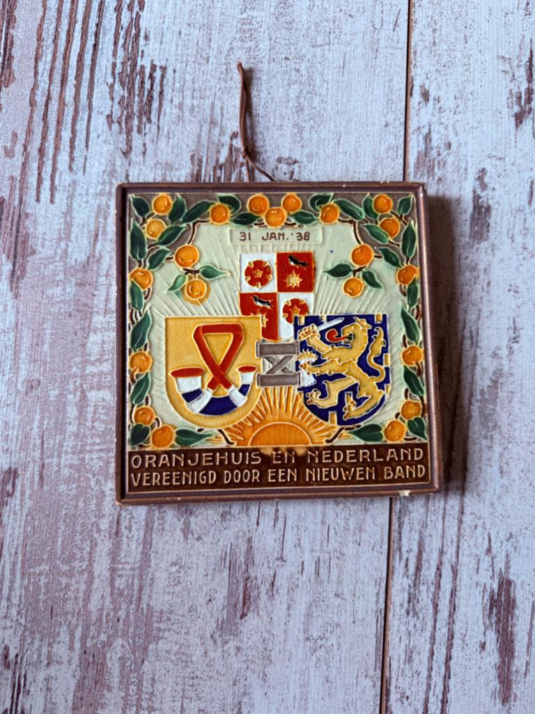 Westraven Utrecht Cloisonné Herdenkingstegel 1938, Ophalen of Verzenden