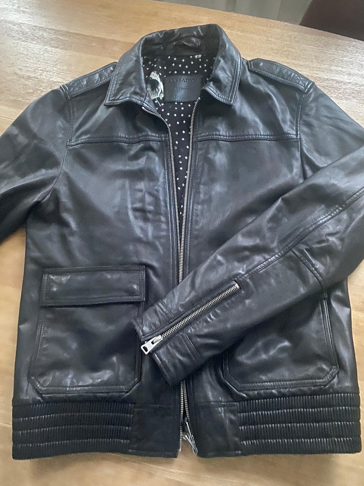 AllSaints Leren Jas Zwart - Zo goed als nieuw, Ophalen of Verzenden, Zo goed als nieuw, Maat 48/50 (M), Zwart