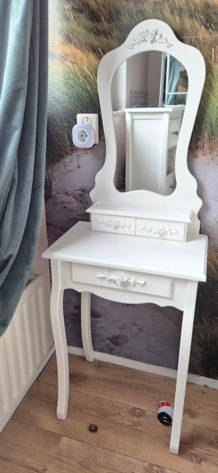 Witte kinder kaptafel met spiegel en lades, Ophalen, Minder dan 50 cm, Gebruikt, Kinderlijk, Klassiek