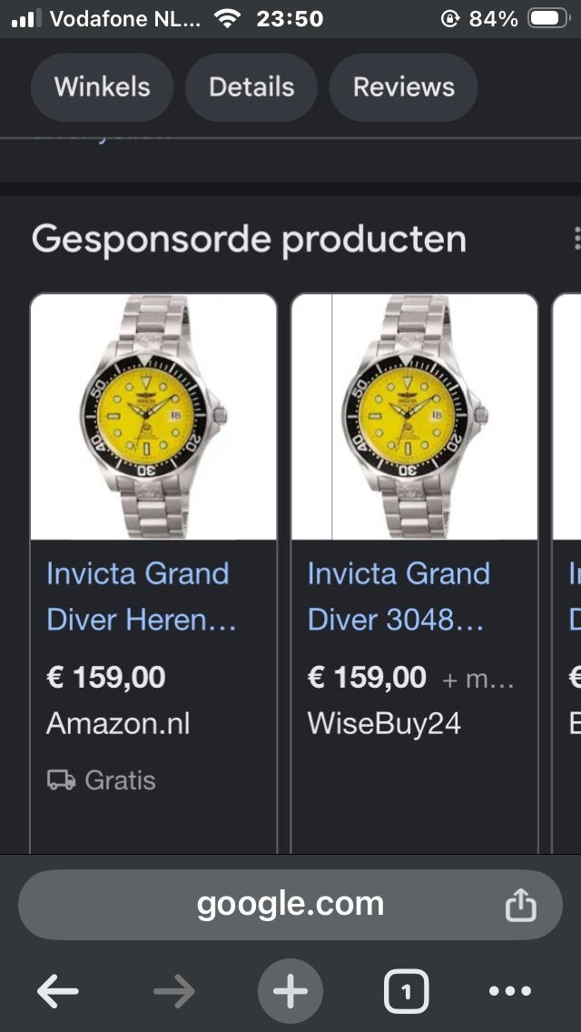 Ongedragen Invicta Grand Diver Automatisch geel, Sieraden, Tassen en Uiterlijk, Horloges | Heren, Staal, Staal, Polshorloge, Nieuw