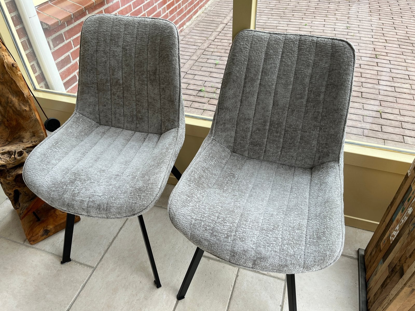Set van 4 grijze eetkamerstoelen - Zo goed als nieuw, Ophalen, Zo goed als nieuw, Vier, Stof