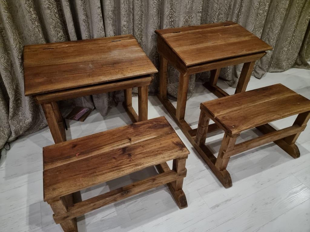 Houten schoolbank met bankje - stevig en praktisch, Ophalen of Verzenden