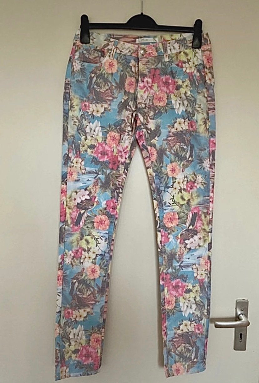 Toxik3 bloemenprint skinny jeans – NIEUW  Maat L(40), Maat 38/40 (M), Meerkleurig, Nieuw, Ophalen of Verzenden