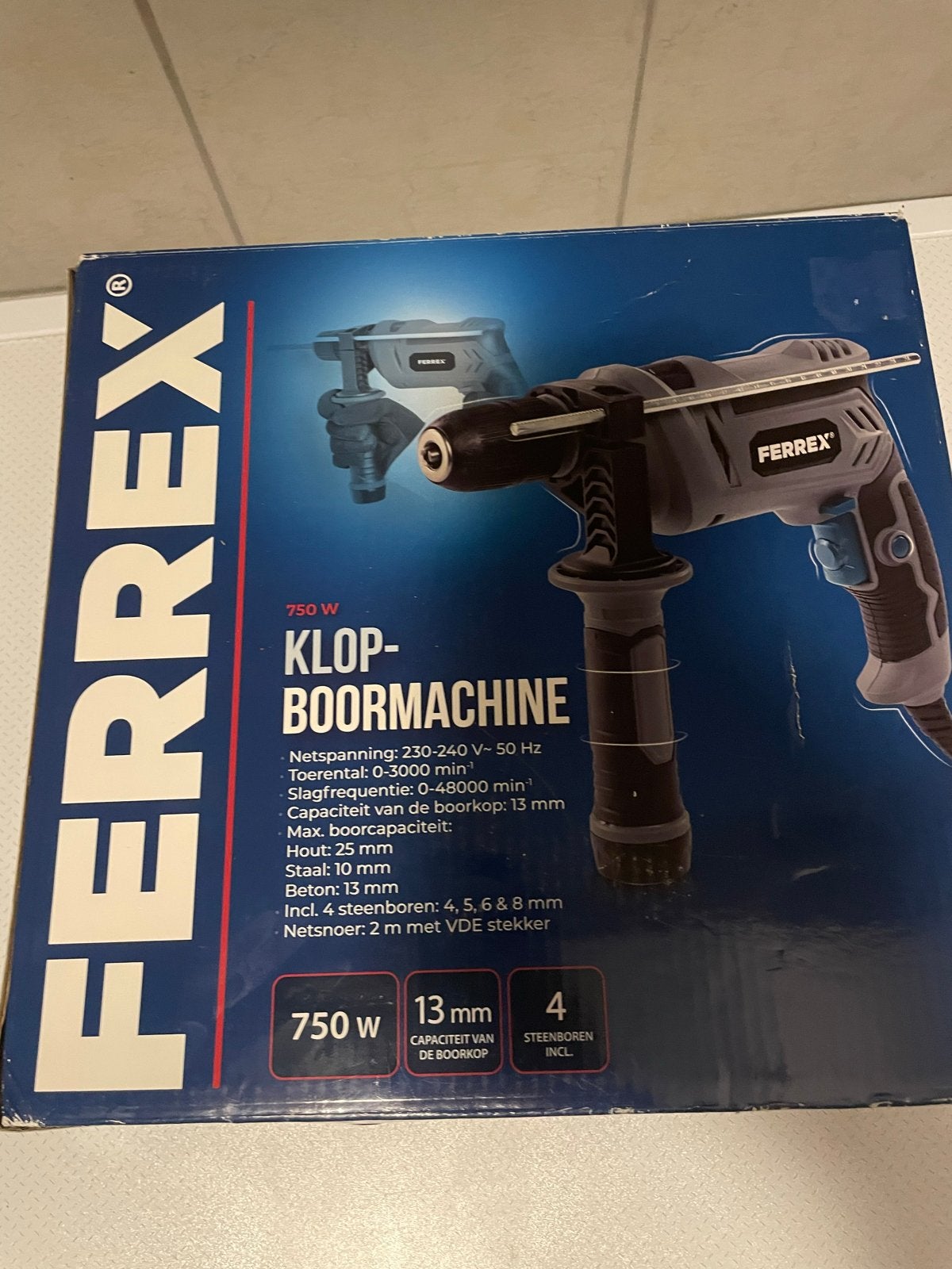 Ferrex Klopboormachine 750W - 2x gebruikt, Boormachine, Ophalen of Verzenden, Klopboormechanisme, Gebruikt