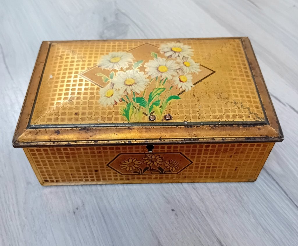 Vintage blik met bloemen, Verzamelen, Blikken, Ophalen of Verzenden, Gebruikt, Overige