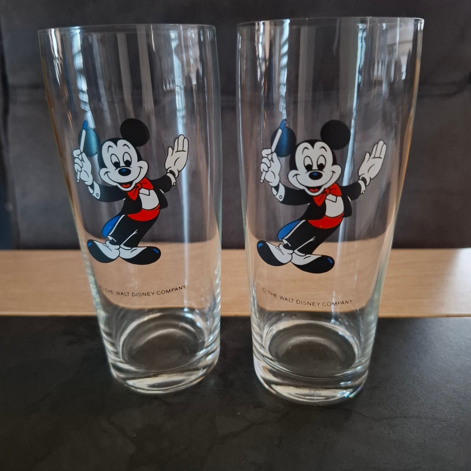 Set van 2 vintage Mickey Mouse glazen Walt Disney, Ophalen, Mickey Mouse, Gebruikt, Servies