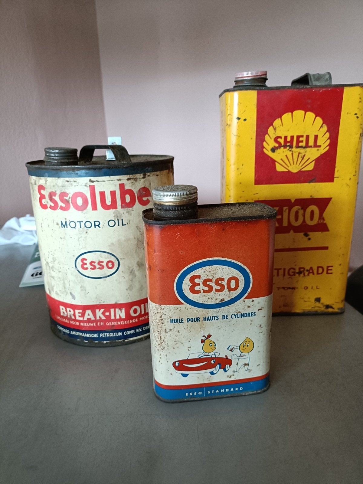 Vintage Shell en Esso Olieblikken - Decoratie, Ophalen of Verzenden