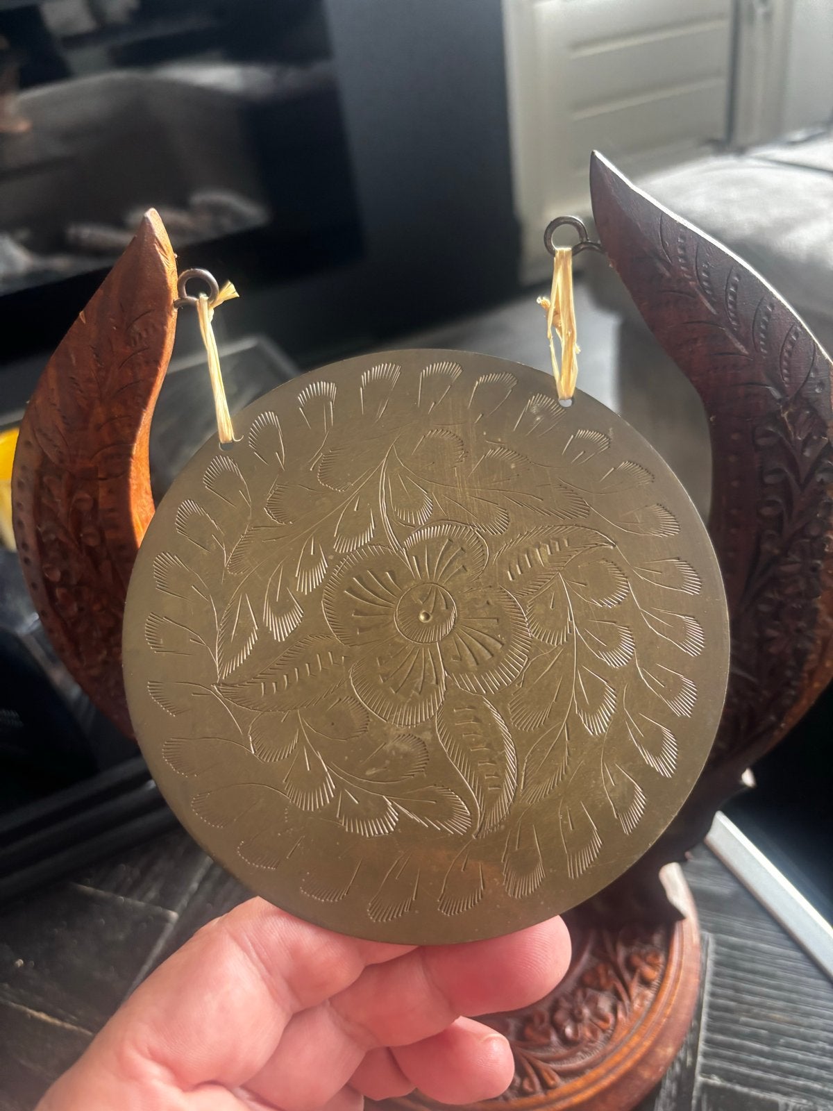 Decoratieve Oosterse Gong met Houten Standaard, Ophalen of Verzenden, Gebruikt