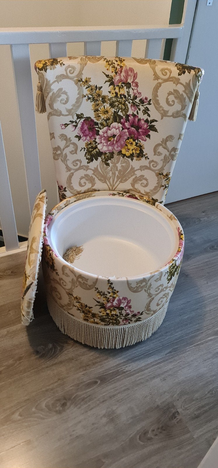 Vintage Poef met Opbergruimte - Bloemenprint, Ophalen