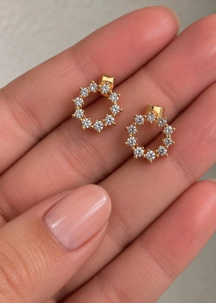 Stainless steel gouden oorstekers met rhinestones - Nieuw, Overige materialen, Verzenden, Nieuw, Knopjes of Stekers