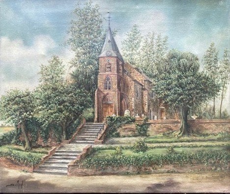 Asselt aan de Maas Kerkje Schilderij 50x60cm, Ophalen of Verzenden