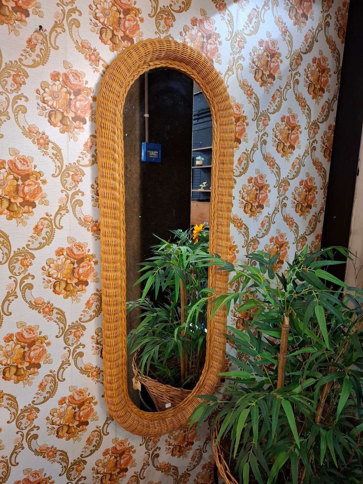 Vintage rieten spiegel mid century mirror bohomain bohostyle, Ophalen, Minder dan 50 cm, ..m, ...