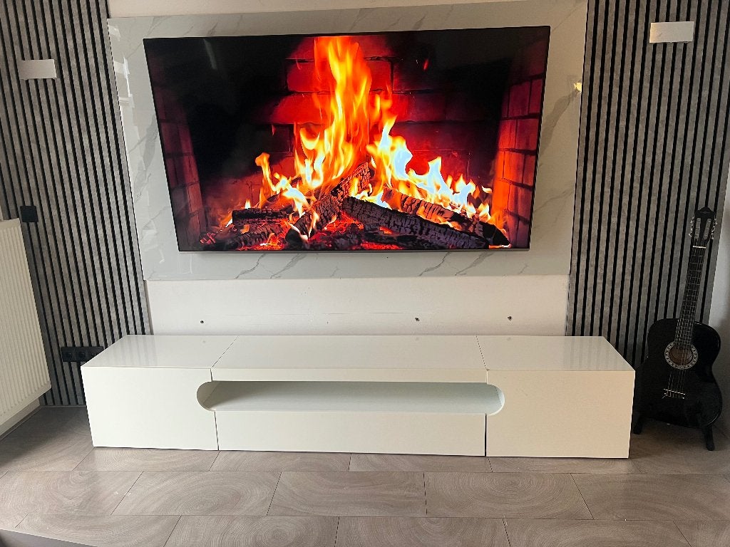 Witte hoogglans tv kast, Ophalen, Zo goed als nieuw, 200 cm of meer, Minder dan 100 cm