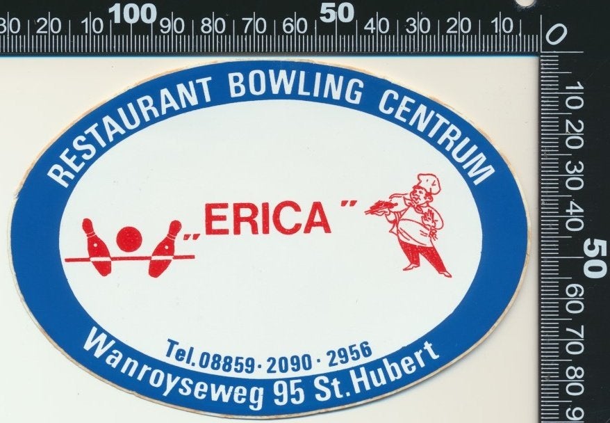 Sticker: Restaurant Bowling Centrum Erica - Sint Hubert (1), Ophalen of Verzenden, Zo goed als nieuw, Bedrijf of Vereniging