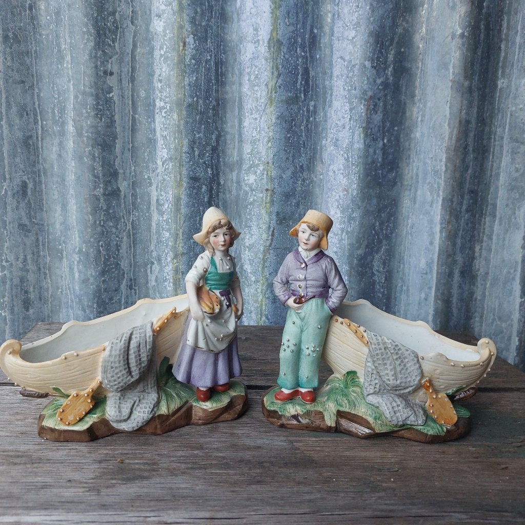 Mooie antieke set pronkvaasjes van biscuit porselein, Ophalen of Verzenden