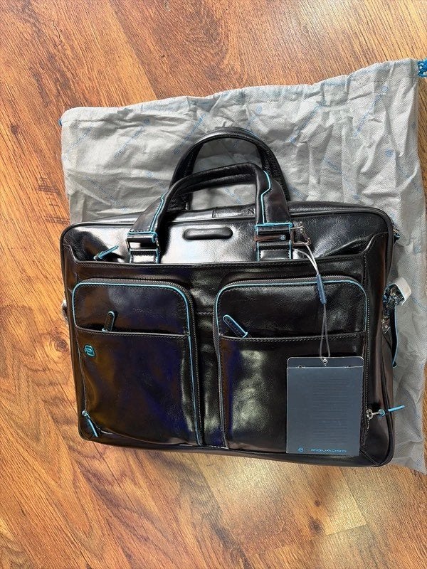 Piquadro laptop bag / tas 15” Blue square - Black (V) Nieuw, 15 inch, Verzenden, Nieuw, Aktetas
