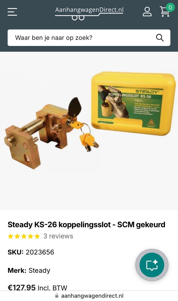 Steady KS-26 Koppelingsslot Disselslot Aanhanger SCM gekeurd, Ophalen of Verzenden, Zo goed als nieuw