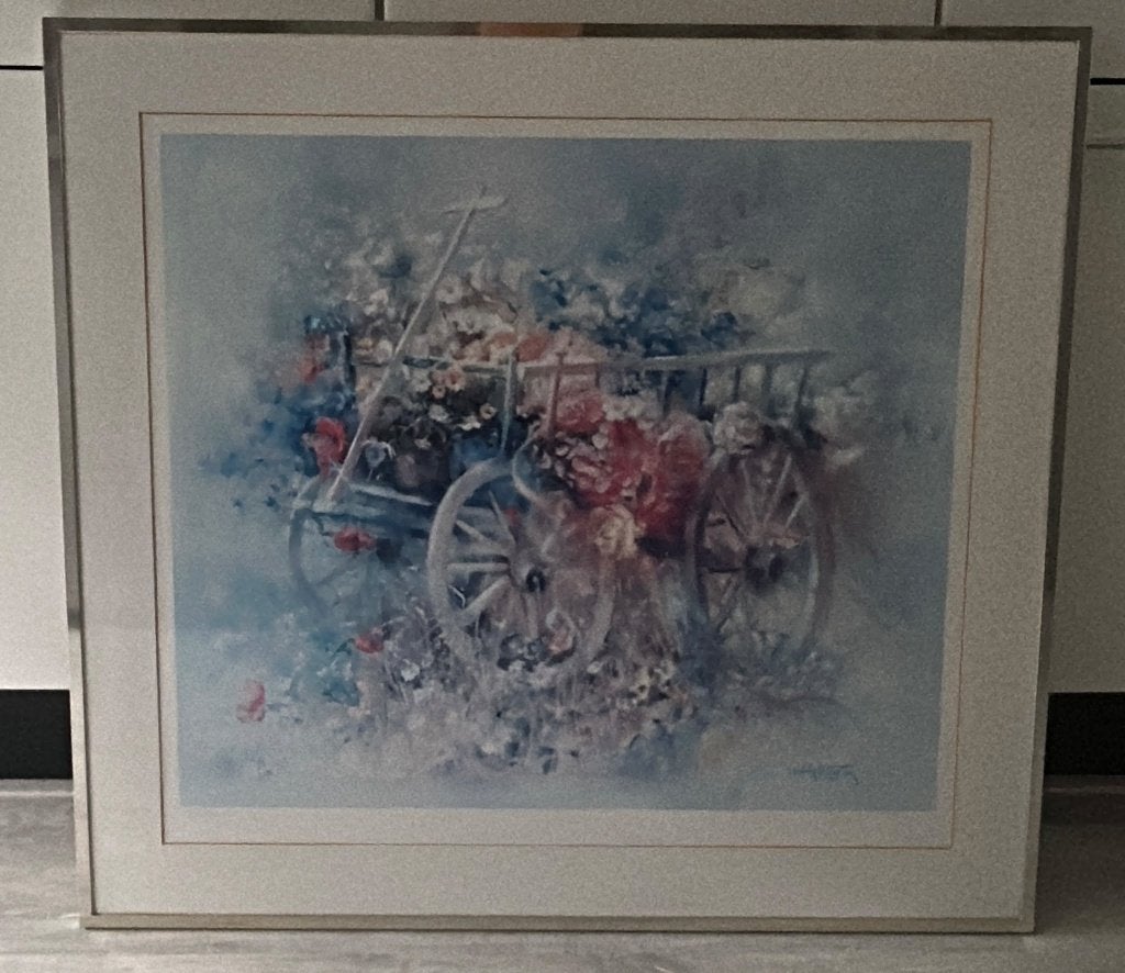 litho van Willem Haenraets, Antiek en Kunst, Ophalen, Achter glas, Bloemen