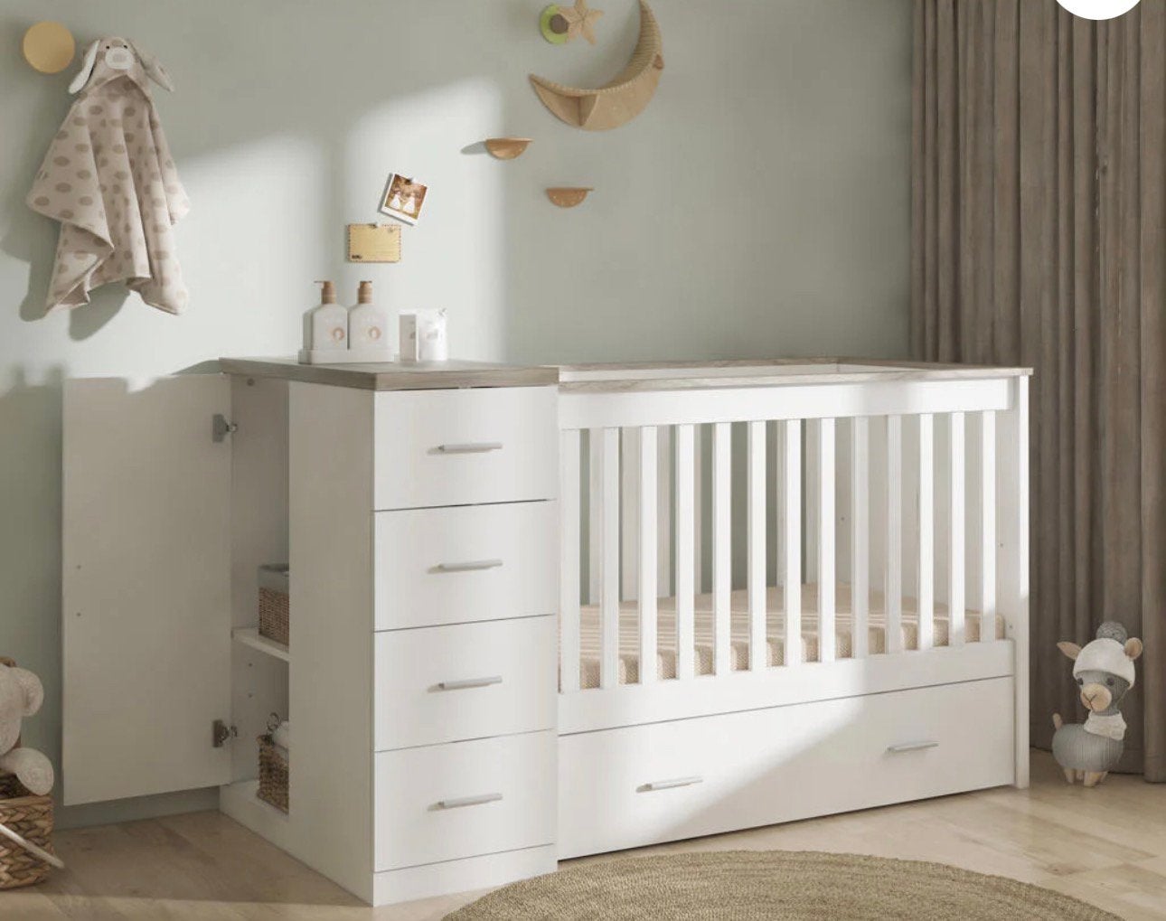 Combi Ledikant / Commode / Kast Cabino Memphis Wit Grijs, Kinderen en Baby's, Ophalen, Gebruikt, Jongetje of Meisje