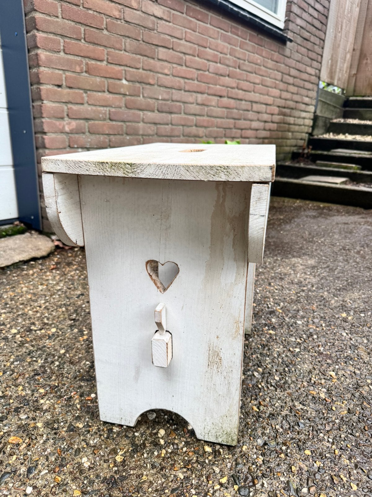 2 houten bankjes ter decoratie (de witte brocante), Ophalen, Gebruikt, Hout