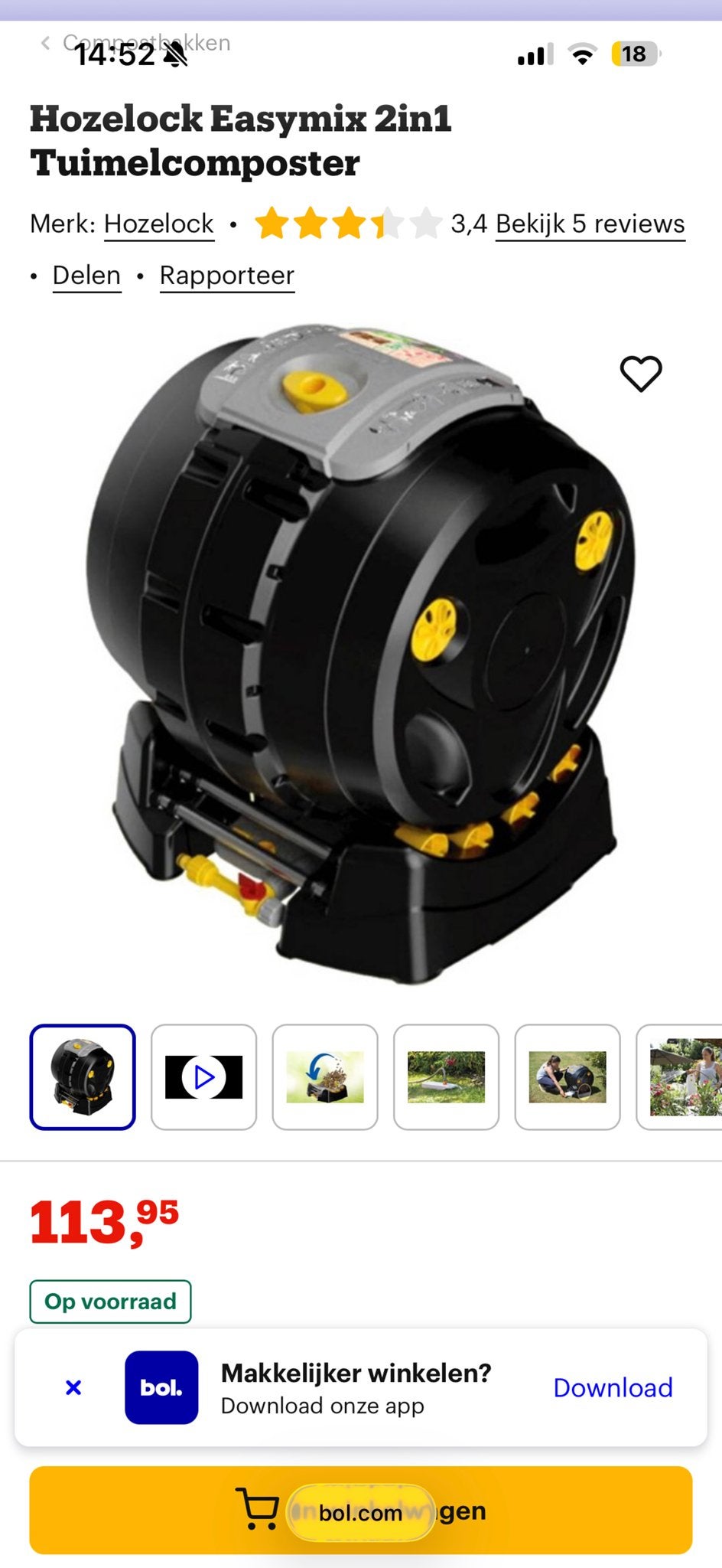 Hozelock EasyMix 2-in-1 Tuimelcomposter, Ophalen of Verzenden, Gebruikt