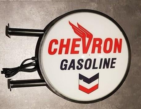 Chevron gasoline reclame verlichting mancave lamp SALE SALE, Verzamelen, Merken en Reclamevoorwerpen, Lichtbak of (neon) lamp