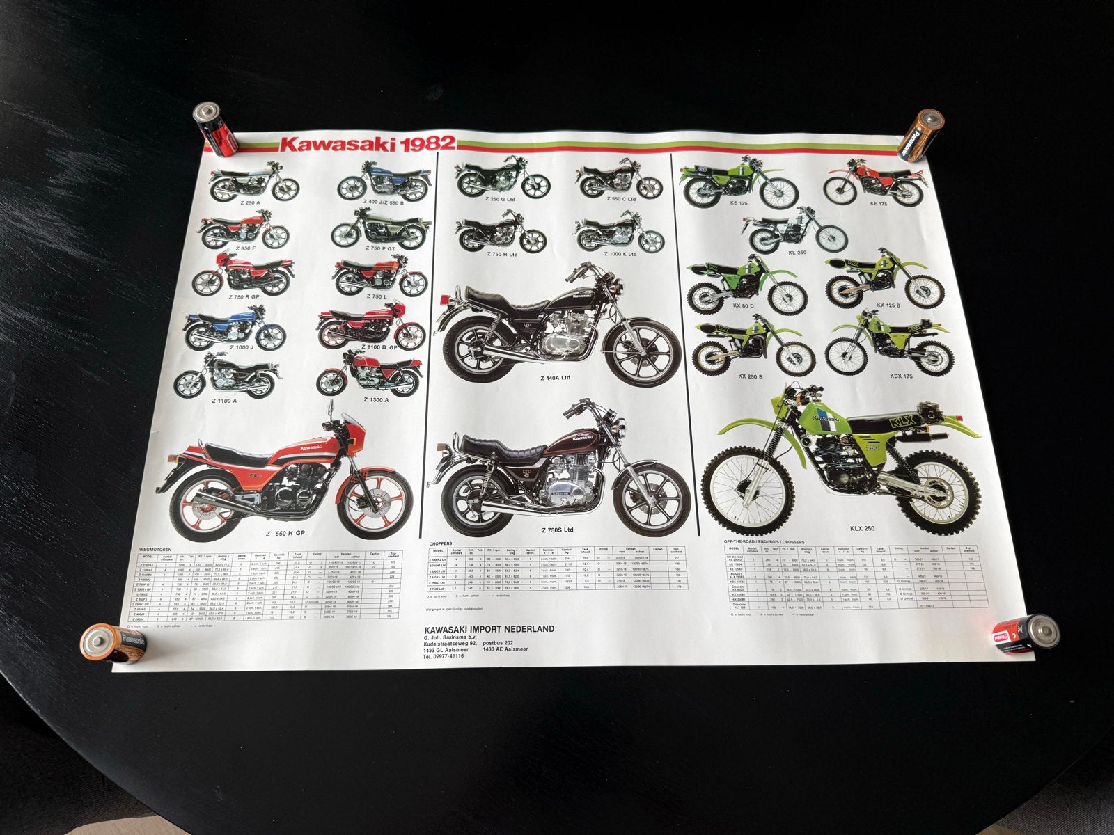 Vintage Kawasaki 1982 Dubbelzijdige Poster/Kalender, Ophalen, A1 t/m A3, Reclame, Rechthoekig Staand