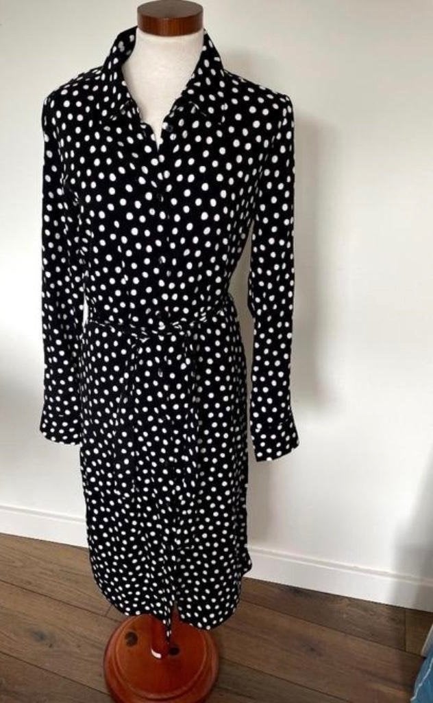 HEMA viscose midi jurk zwart wit polkadot NIEUW maat S, Zwart, Nieuw, Ophalen of Verzenden, Maat 36 (S)