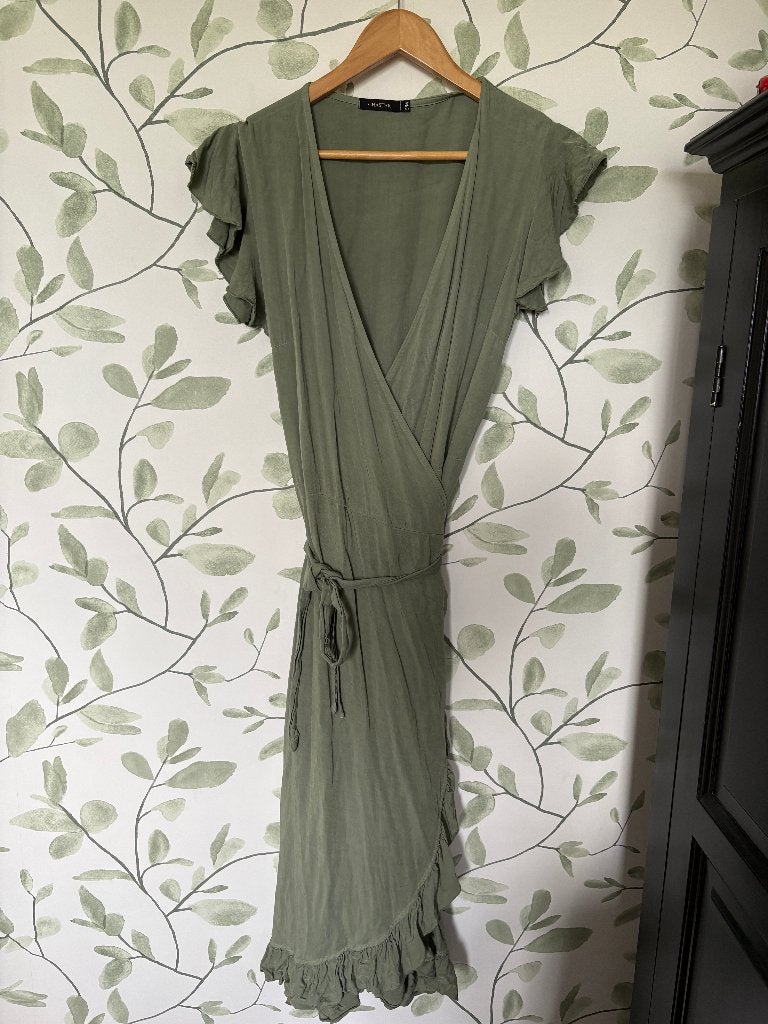 Chastar groene overslagjurk jurk met ruches small/medium, Kleding | Dames, Maat 38/40 (M), Chastar, Ophalen of Verzenden, Zo goed als nieuw