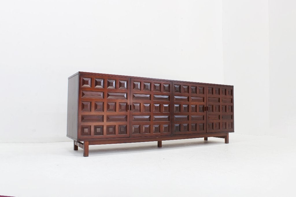 Spanish Brutalist Sideboard Credenza, Met deur(en), 150 tot 200 cm, Vintage, Ophalen of Verzenden