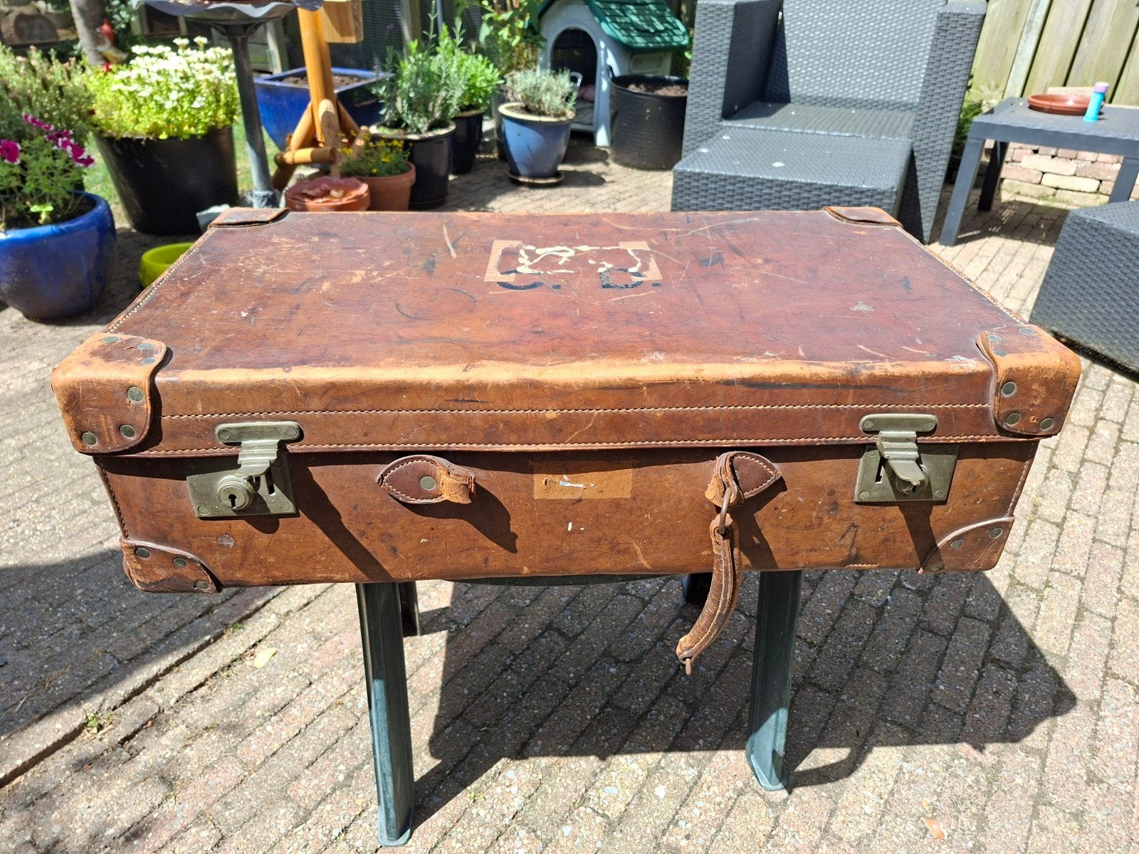 vintage koffer, Ophalen, Gebruikt, Leer, 70 cm of meer