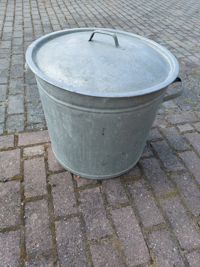 Grote zinken emmer met deksel - Vintage, Antiek en Kunst, Ophalen