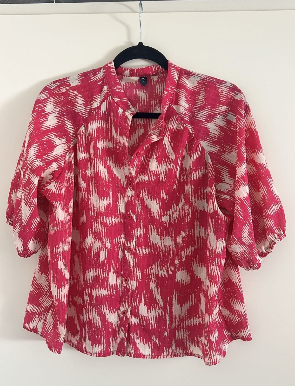 Shoeby fuchsiaroze blouse met print, maat S, Ophalen of Verzenden, Zo goed als nieuw, Maat 36 (S), Shoeby