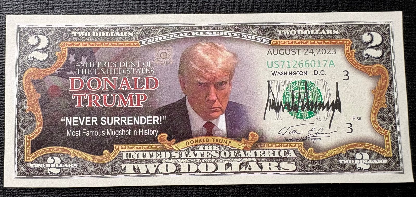 Donald Trump 2 Dollar Biljet - 'Never Surrender!', Postzegels en Munten, Bankbiljetten | Amerika, Ophalen of Verzenden, Noord-Amerika